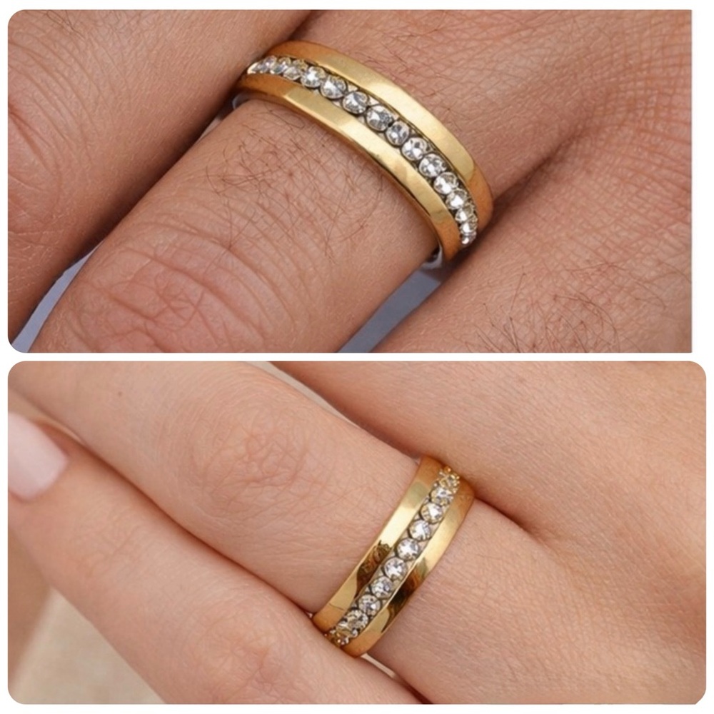 Brand New!! Titanium steel with zircon eternity band